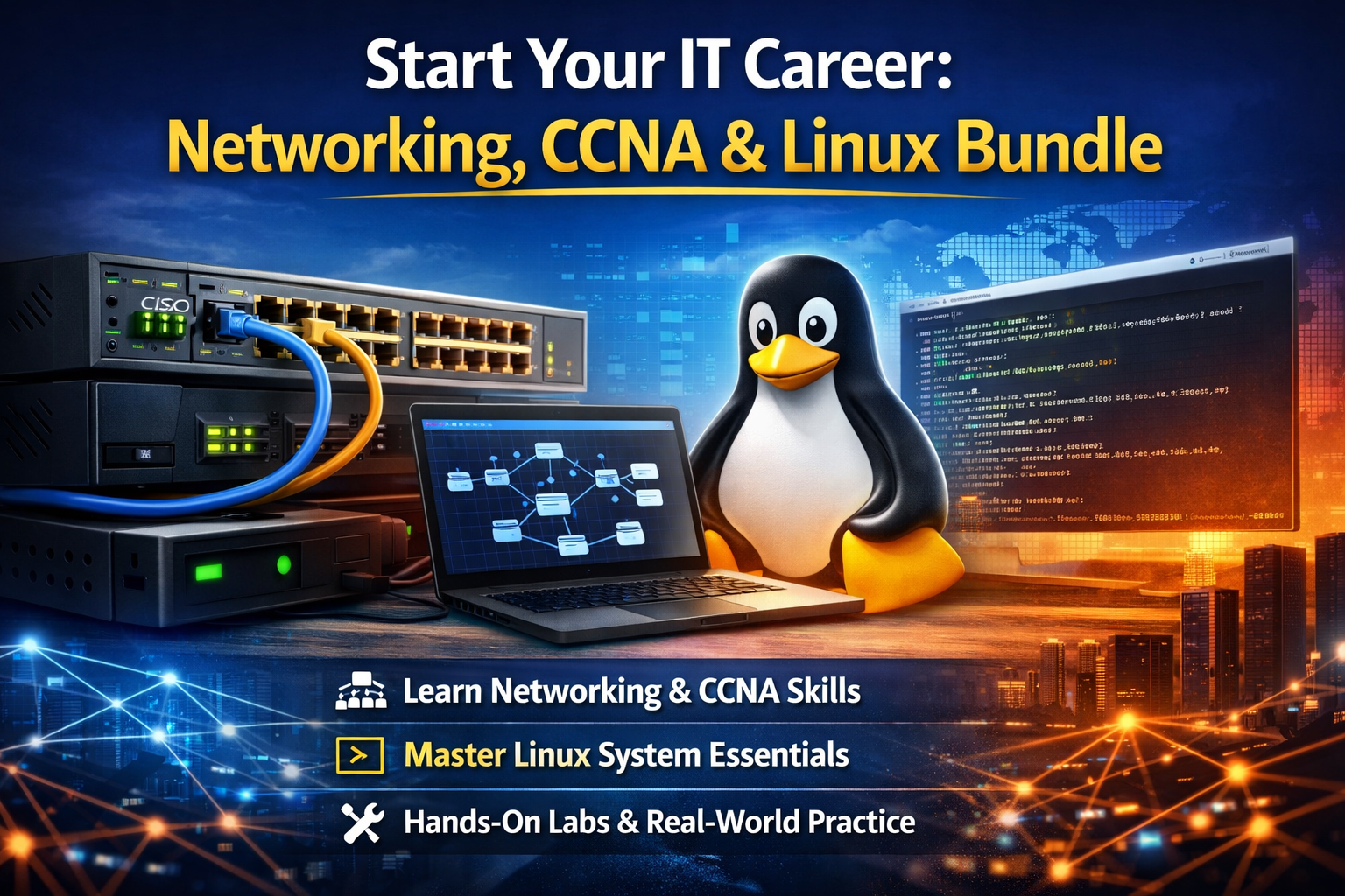 IT Career Bundle: CCNA, Networking & Linux (Hands-On Training)